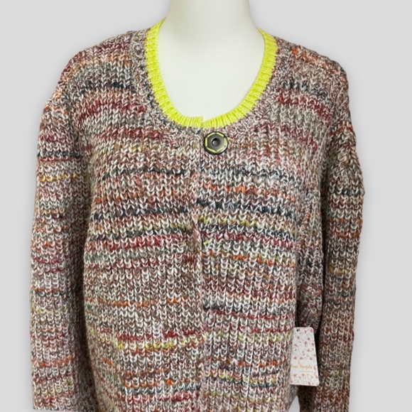 Free People Walk on By Rainbow Speckle Cardigan Sweater NWT Size Large - Picture 3 of 15